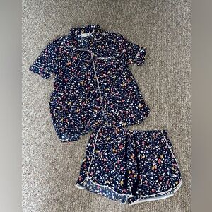 Loft navy “heart printed” 2 piece pajama shorts sleep set size S